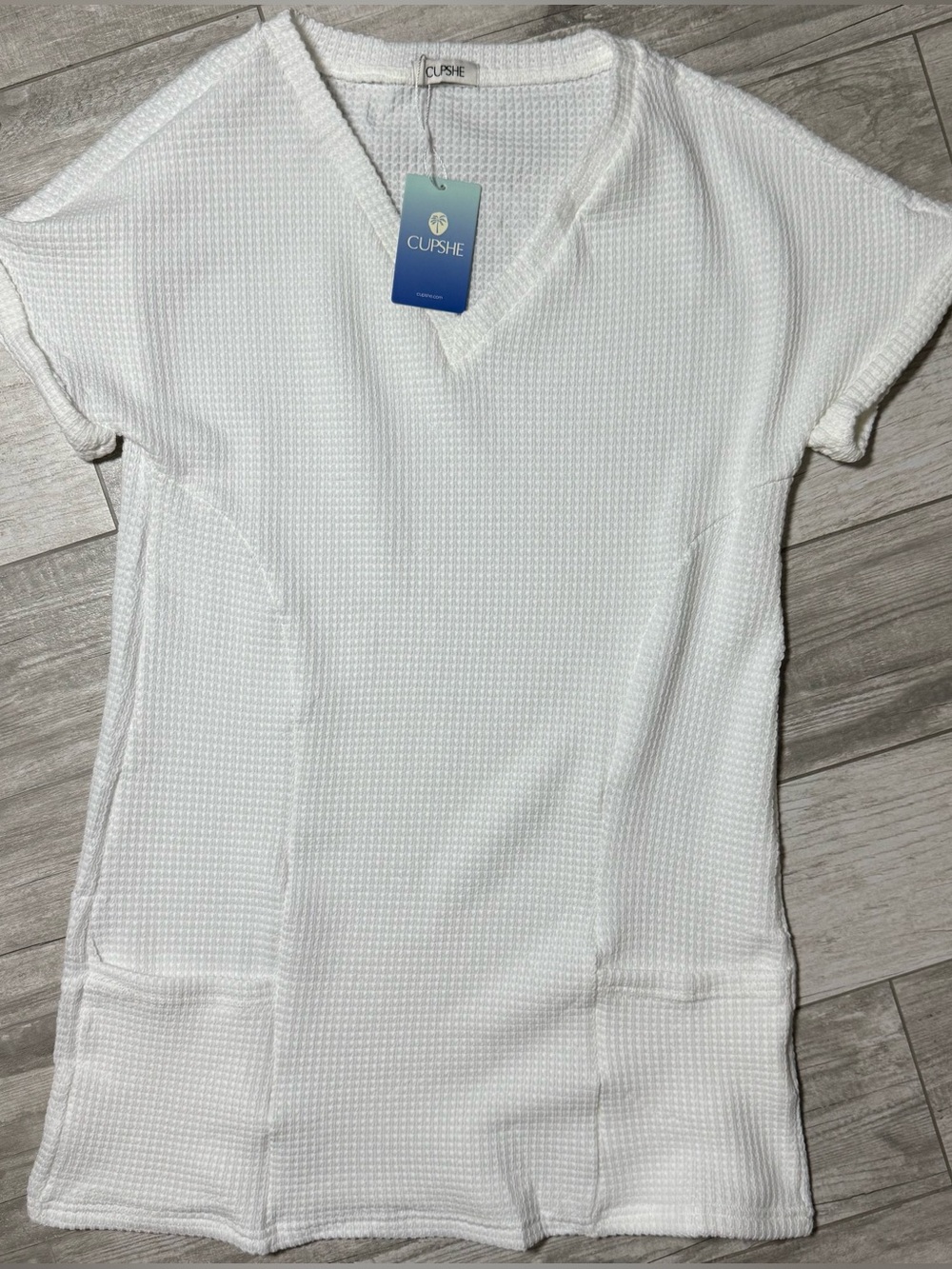NWT Cupshe White Waffle-Knit V-Neck Coverup Size Small